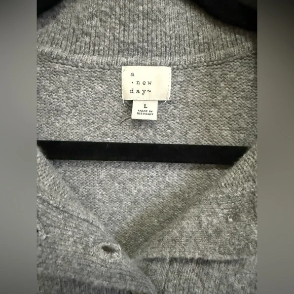 A New Day Polo Knit Top Sweater Gray Short Puff Sleeve Soft Target Academia L - Picture 6 of 8